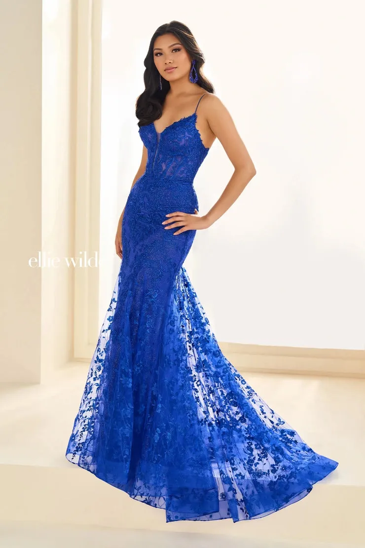 Ellie Wilde EW36008 Size 0 Sage Long Lace Mermaid Corset Prom Dress Formal Evening Gown V Neck Train