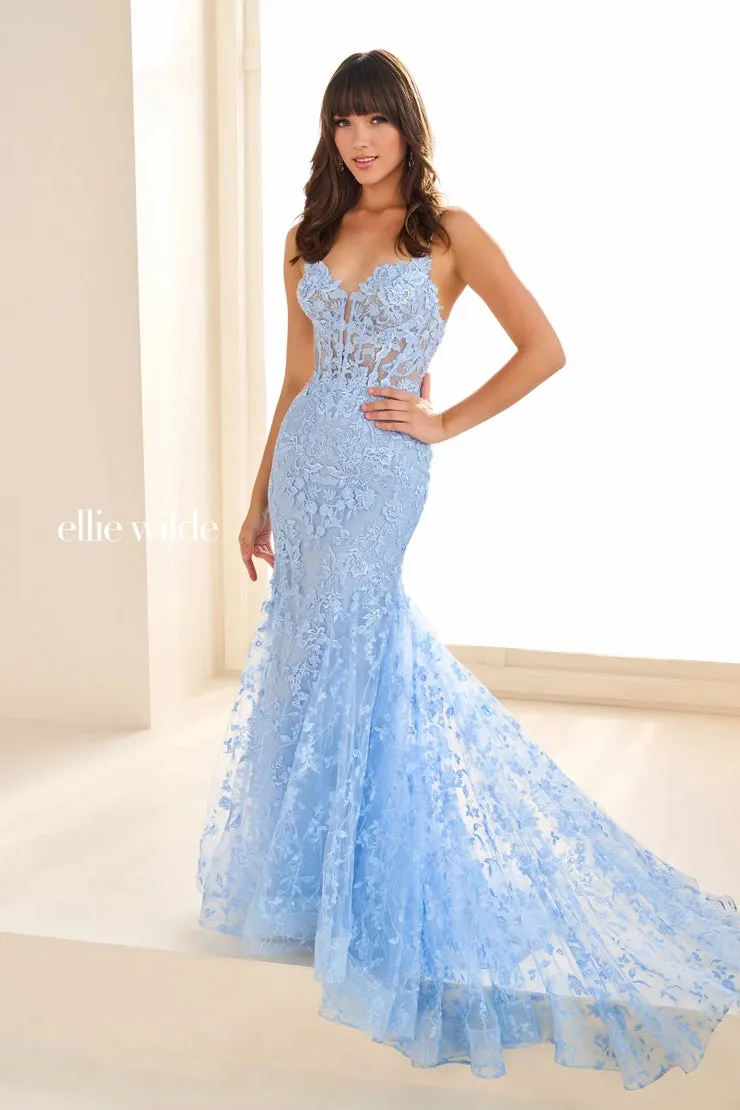 Ellie Wilde EW36008 Size 0 Sage Long Lace Mermaid Corset Prom Dress Formal Evening Gown V Neck Train