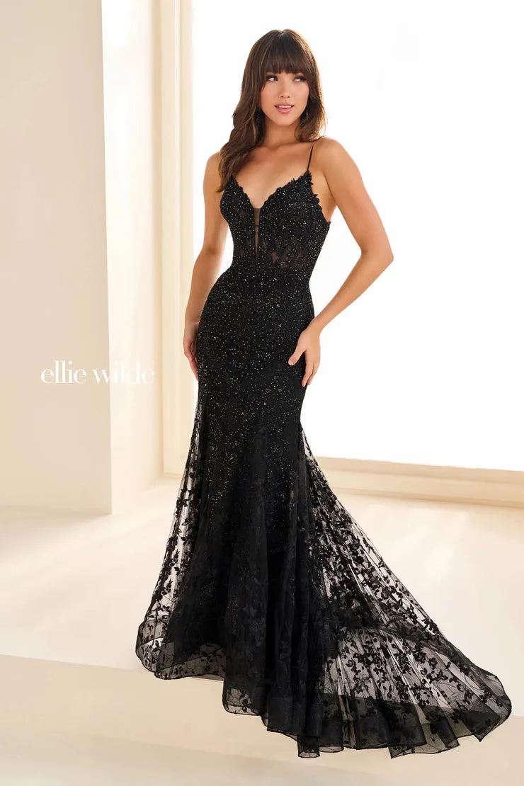 Ellie Wilde EW36008 Size 0 Sage Long Lace Mermaid Corset Prom Dress Formal Evening Gown V Neck Train