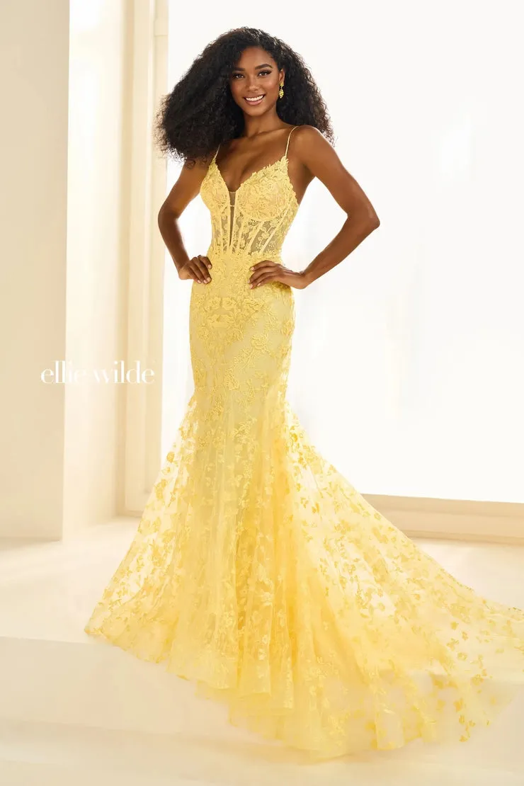 Ellie Wilde EW36008 Size 0 Sage Long Lace Mermaid Corset Prom Dress Formal Evening Gown V Neck Train
