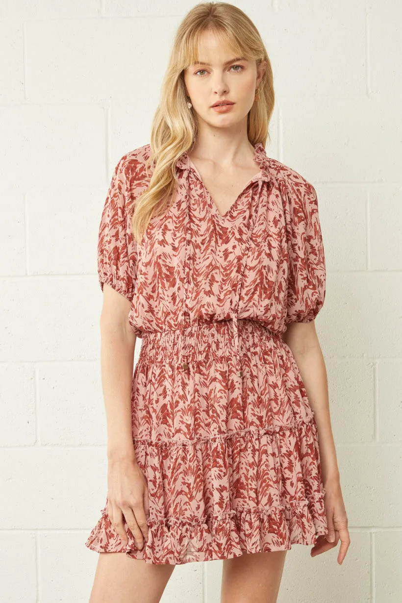 Entro Mauve Smocked Tiered Dress