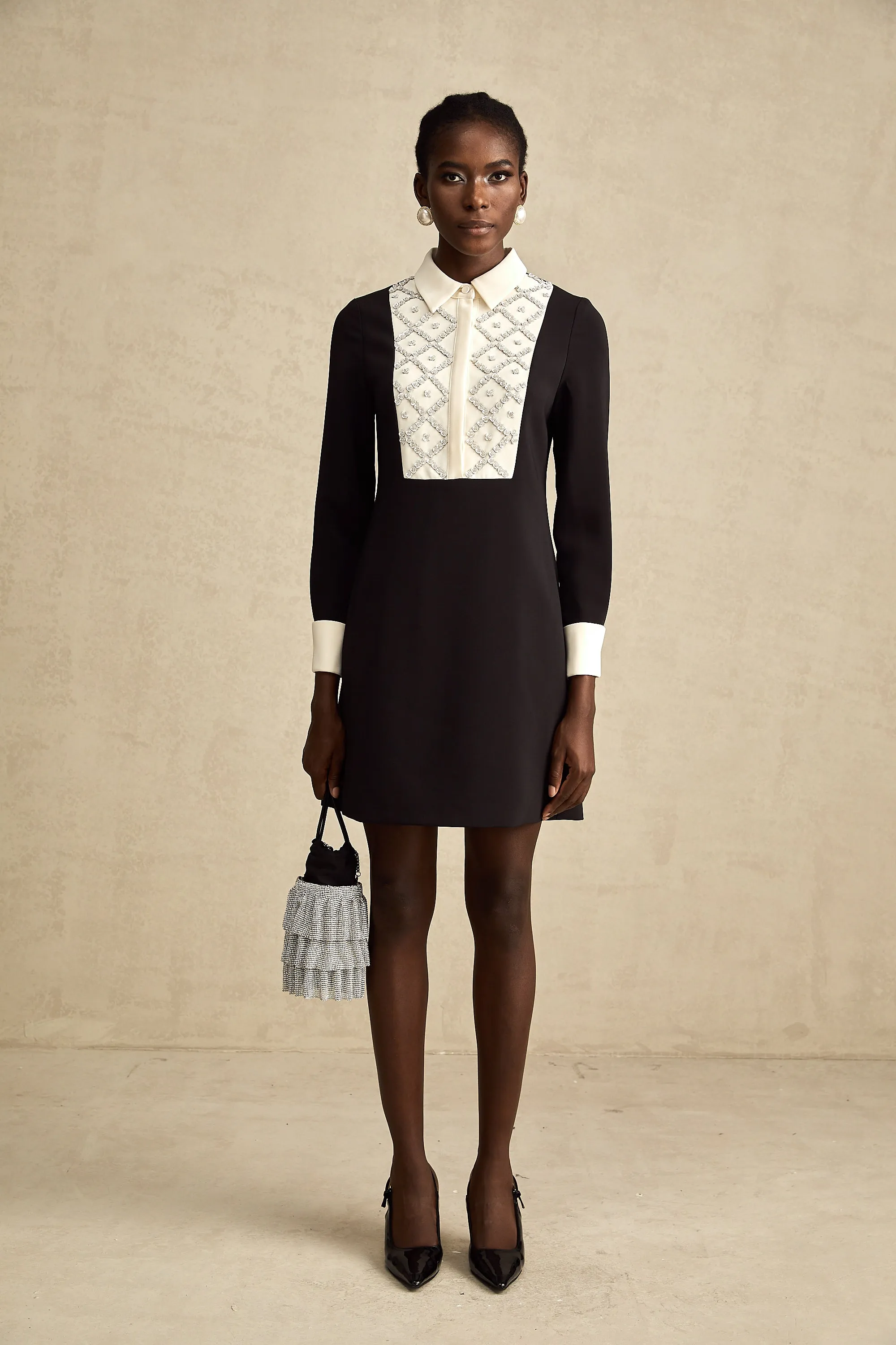 Esme contrast-color embellished mini dress