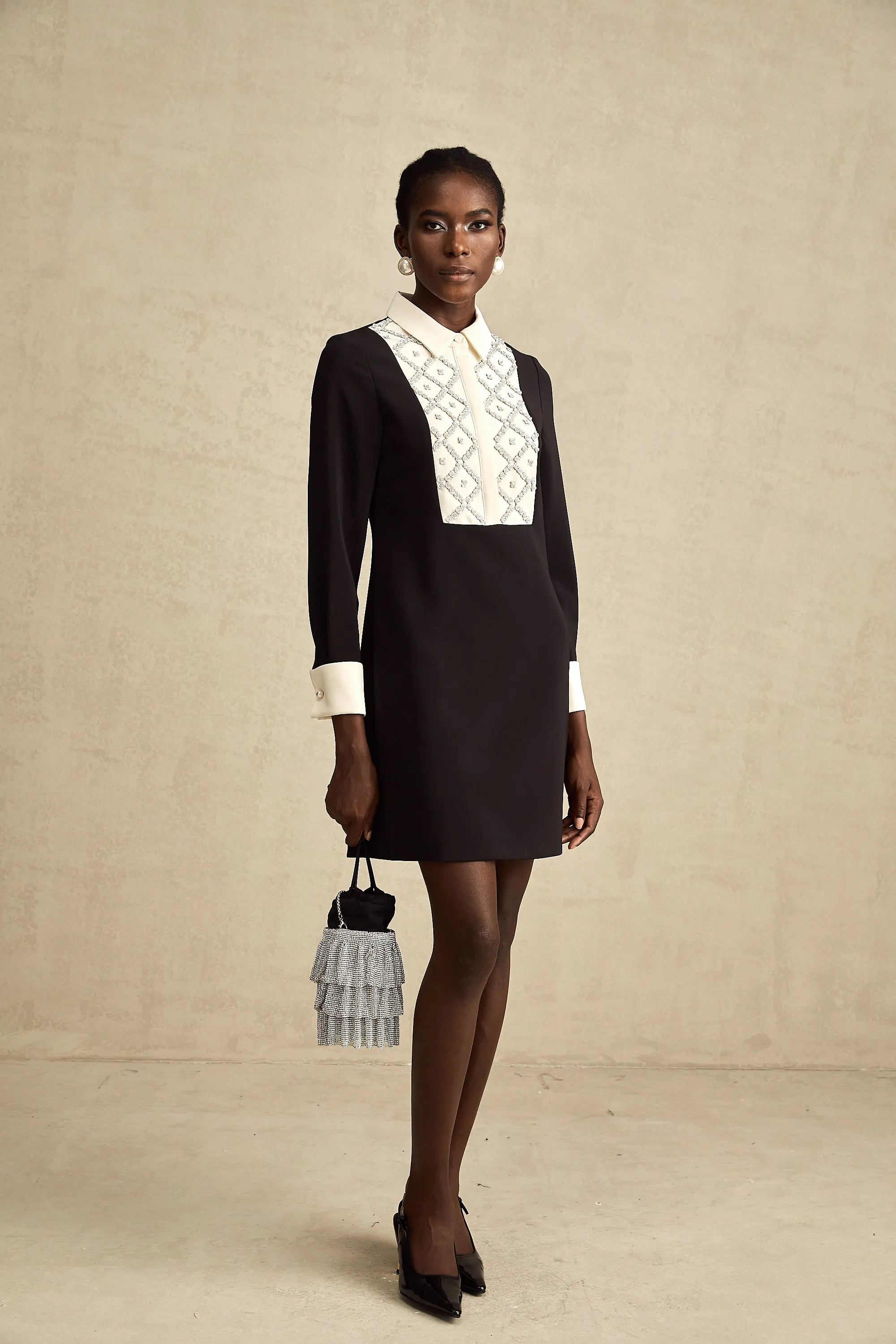 Esme contrast-color embellished mini dress