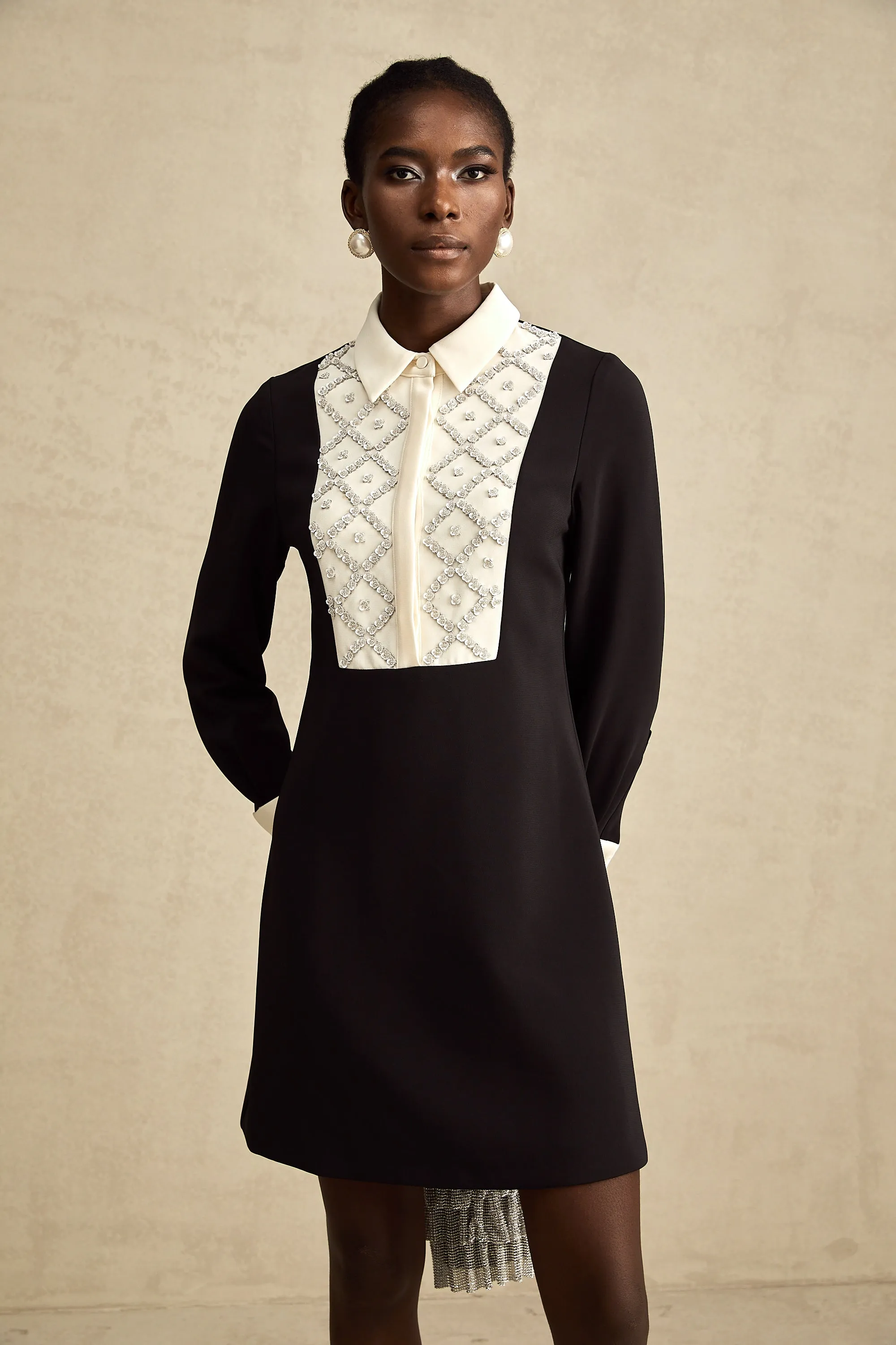 Esme contrast-color embellished mini dress