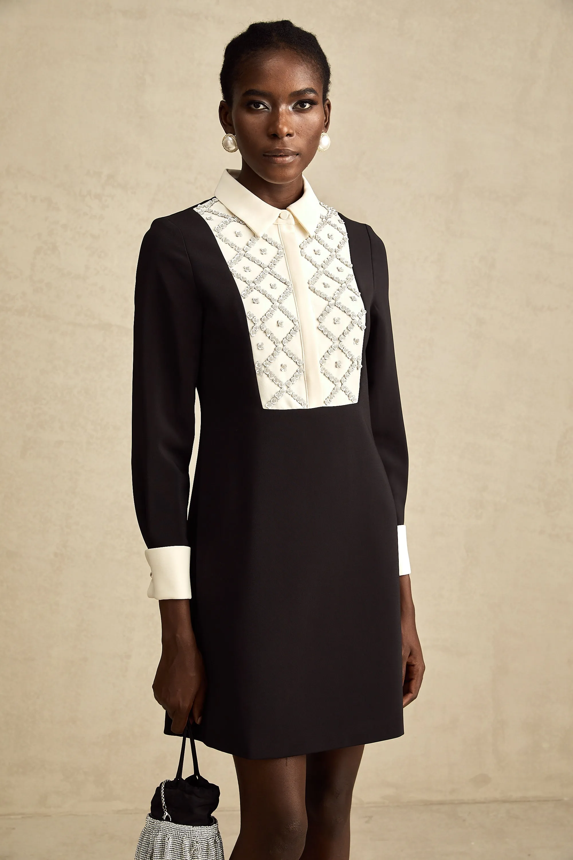 Esme contrast-color embellished mini dress