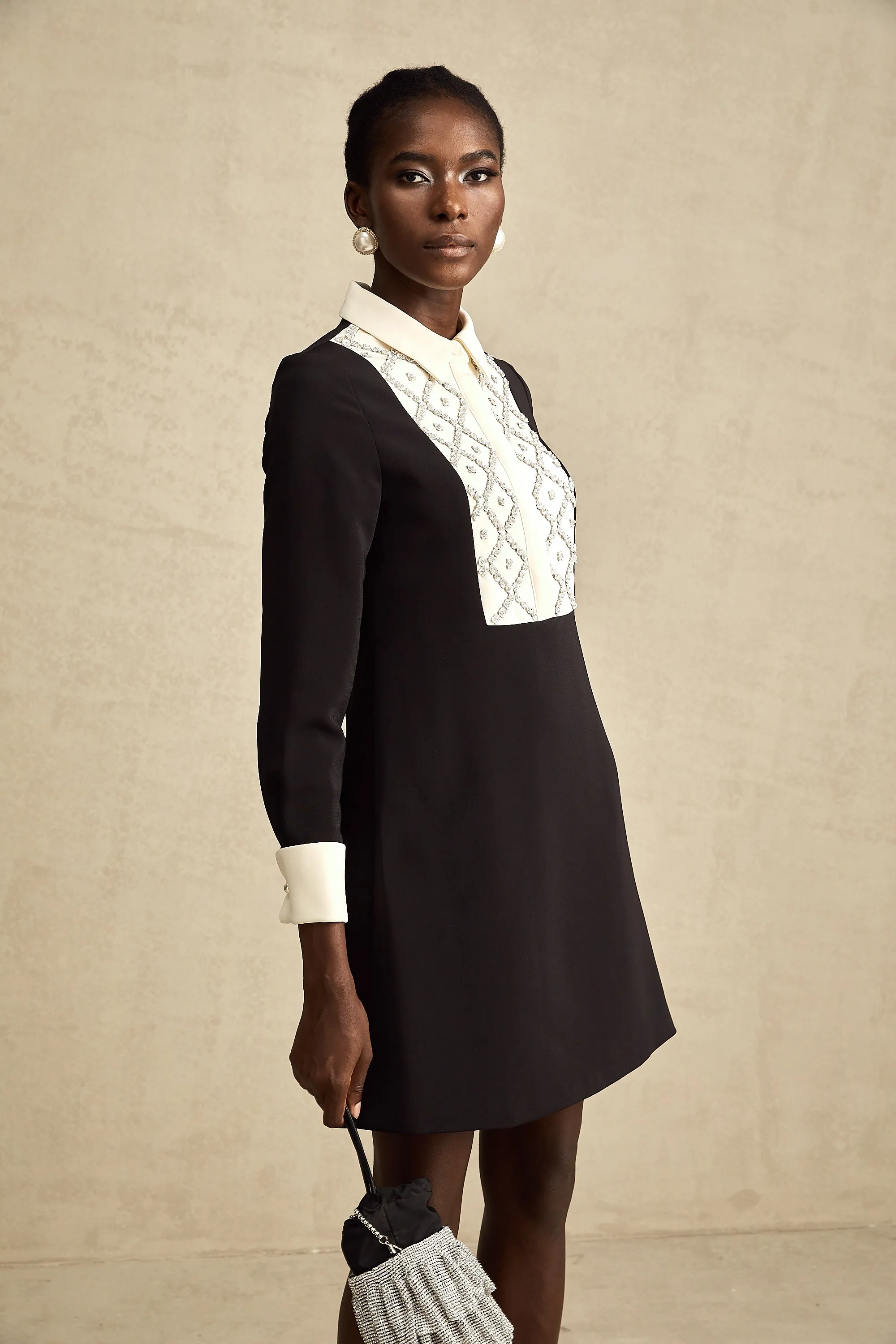Esme contrast-color embellished mini dress