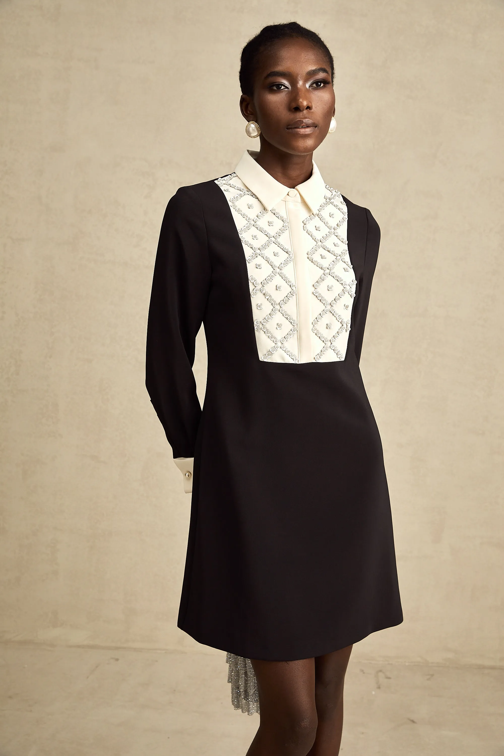Esme contrast-color embellished mini dress