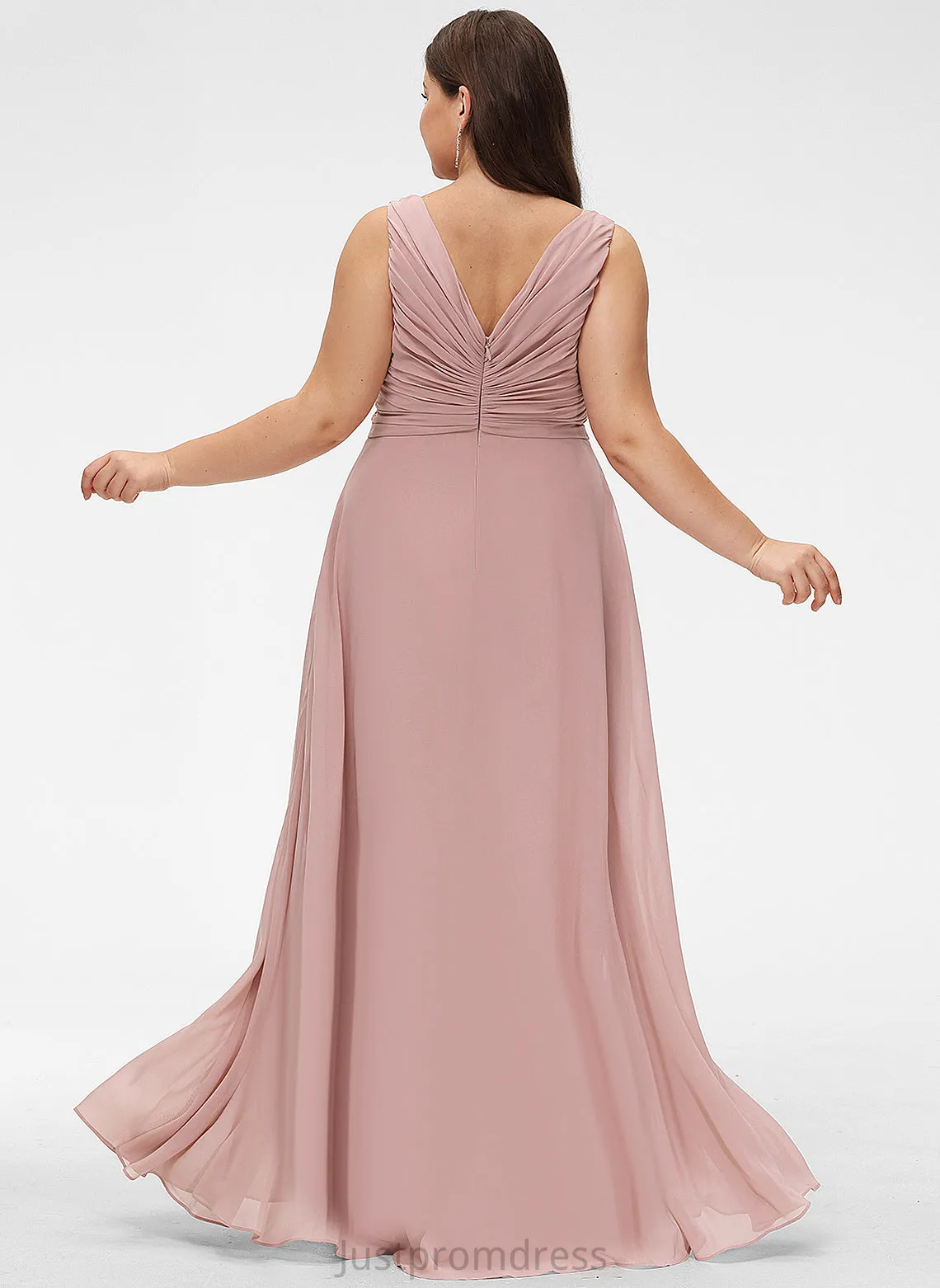 Floor-Length Length Silhouette Pleated Neckline Embellishment A-Line V-neck Fabric Emilie Floor Length Natural Waist Bridesmaid Dresses