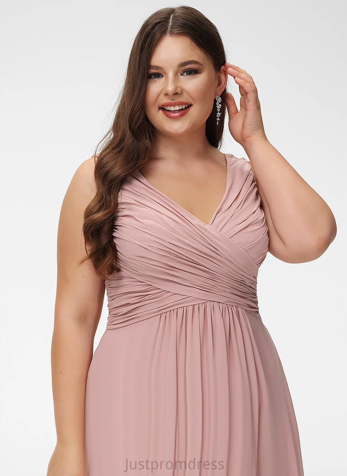 Floor-Length Length Silhouette Pleated Neckline Embellishment A-Line V-neck Fabric Emilie Floor Length Natural Waist Bridesmaid Dresses