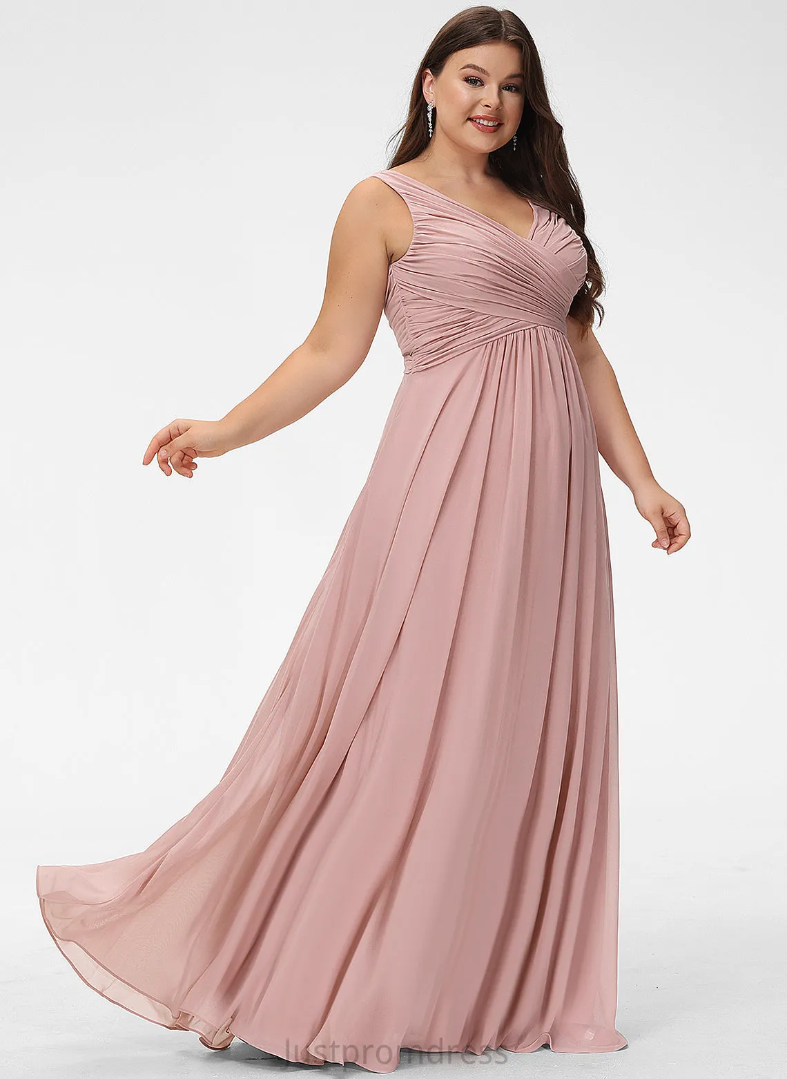 Floor-Length Length Silhouette Pleated Neckline Embellishment A-Line V-neck Fabric Emilie Floor Length Natural Waist Bridesmaid Dresses