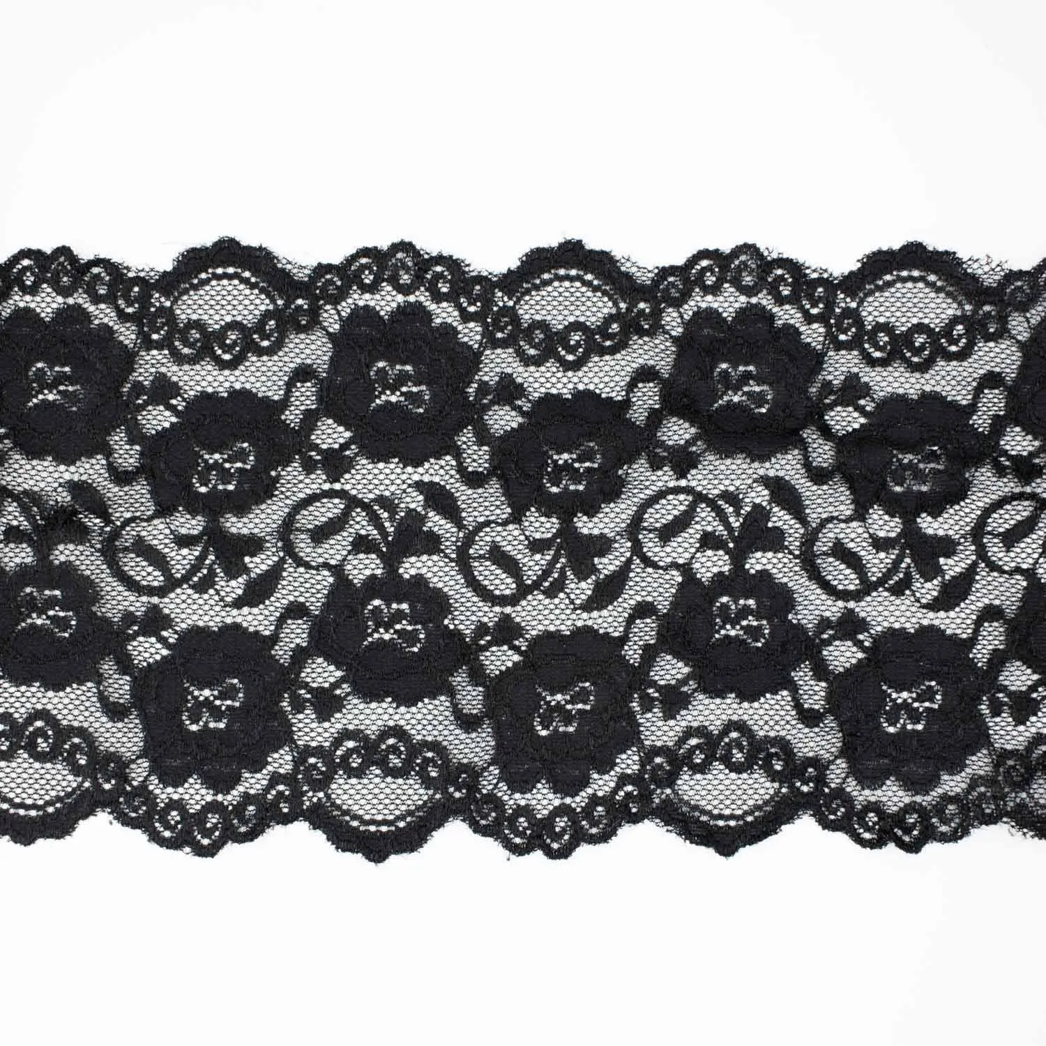 Floral Stretch Raschel Lace Trim 14cm Black