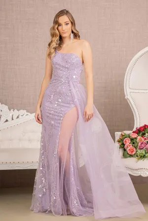 FORMAL SLEEVELESS SHEATH OEN SHOULDER SEQUINS EMBELLISHED GOWN W/ LACE UP BACK