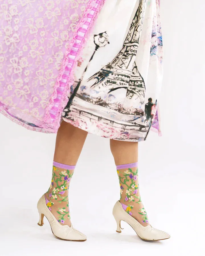 HEART FLORAL SHEER CREW SOCK
