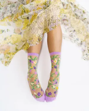 HEART FLORAL SHEER CREW SOCK