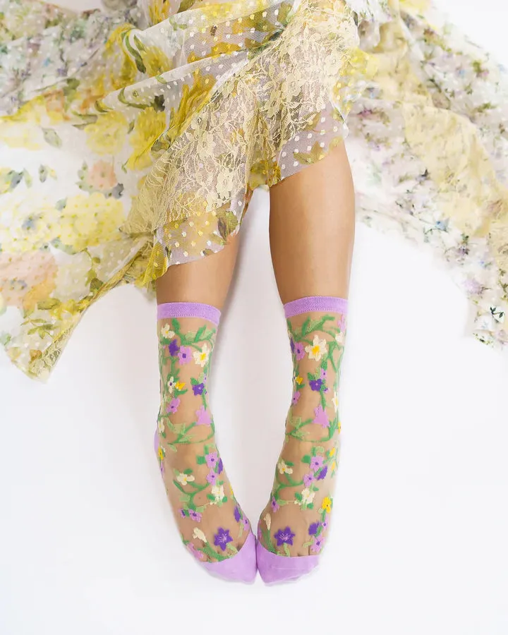 HEART FLORAL SHEER CREW SOCK