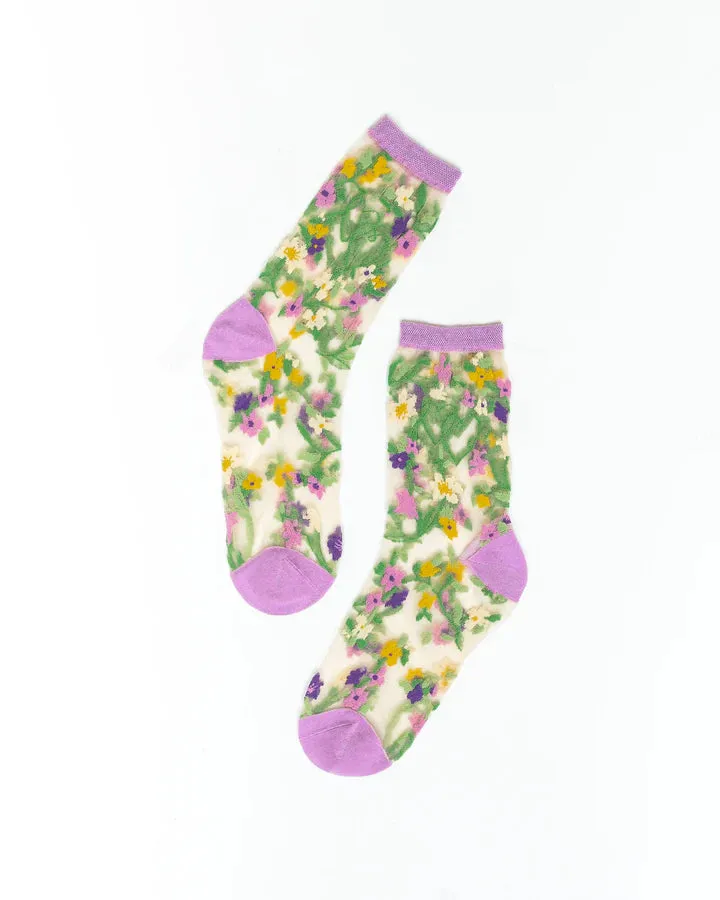 HEART FLORAL SHEER CREW SOCK