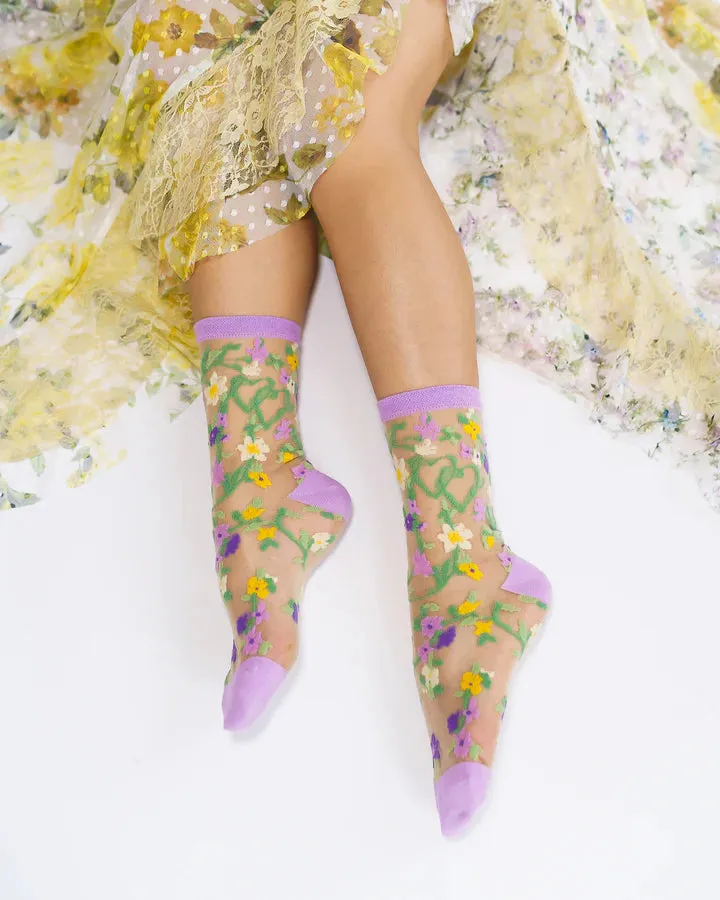 HEART FLORAL SHEER CREW SOCK