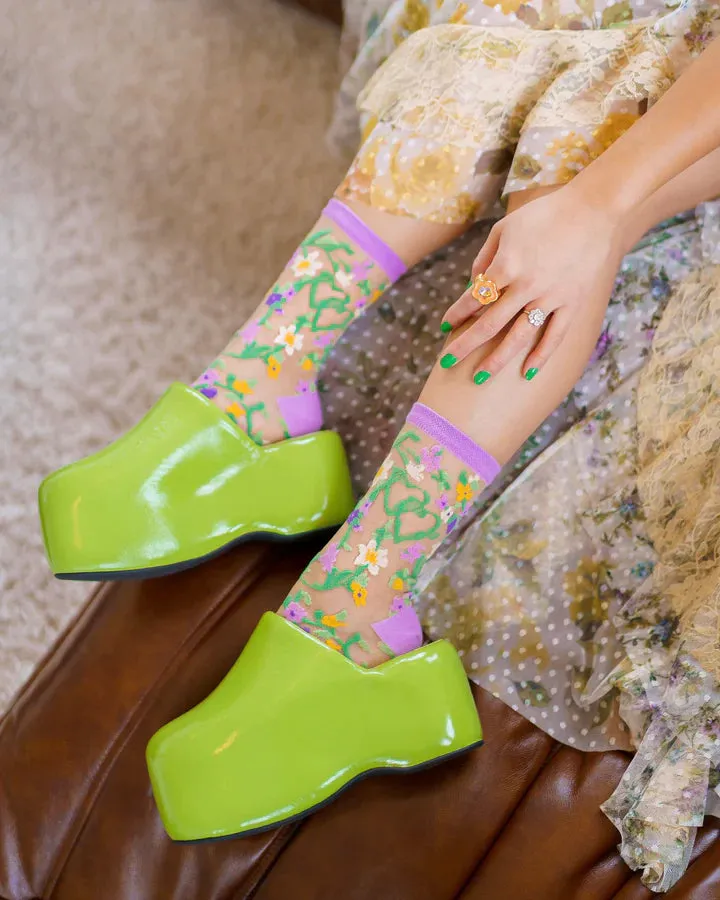 HEART FLORAL SHEER CREW SOCK