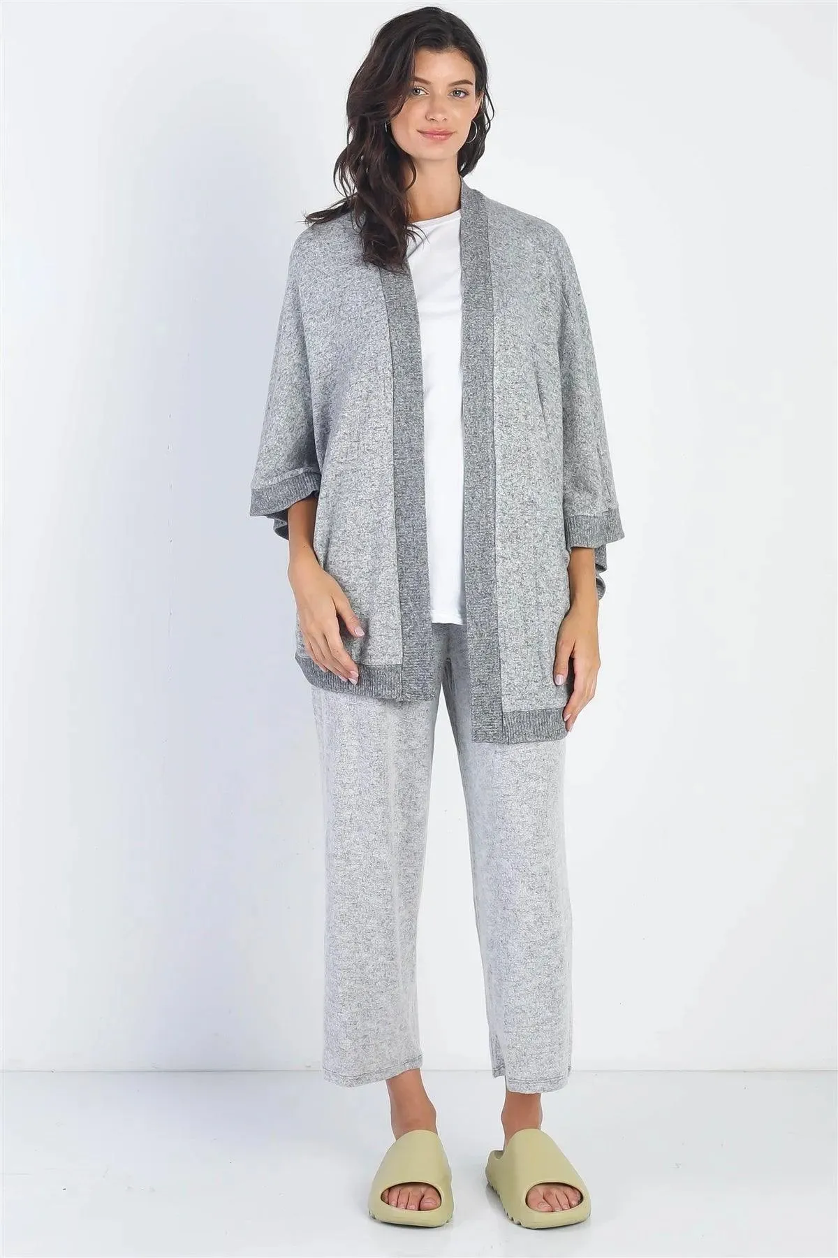 Heather Grey Open Front Kimono Style Cardigan /ONE SIZE
