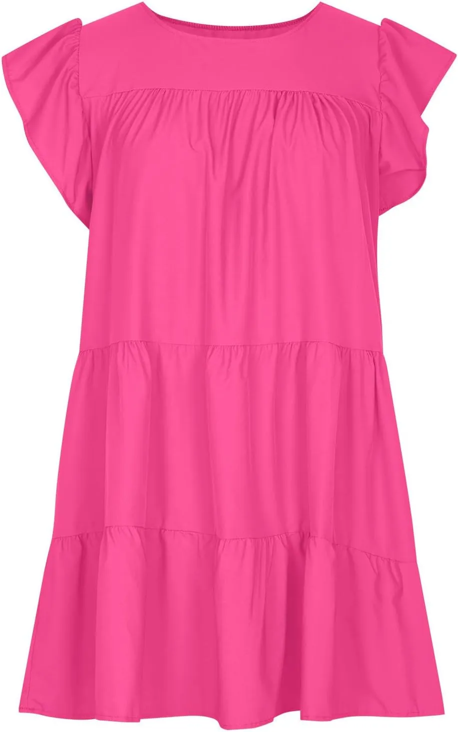 hlysgo Summer Dress for Women 2025 Casual Loose Fit Cap Sleeve Crew Neck Peplum Dresses Trendy Beach Mini Dress with Pockets