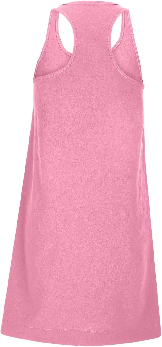 hlysgo Womens Babydoll Dresses Summer Casual Loose Fit Beach Sundress Trendy Sleeveless Crew Neck Mini Dress with Pockets