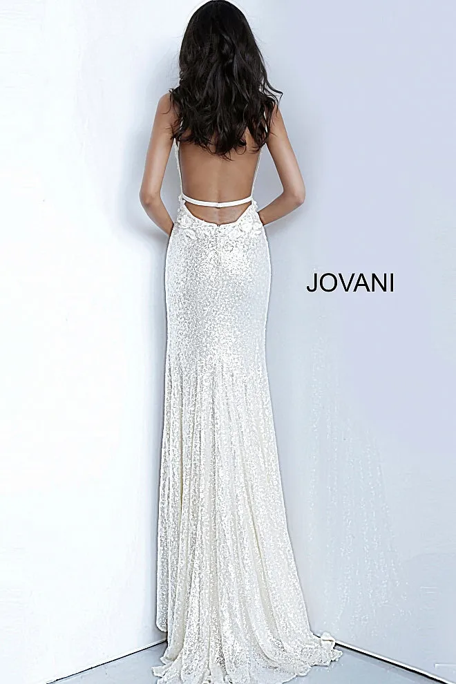 Jovani 1012 Rose Gold Prom Dress size 10 Long Sequin Fitted Dress Slit Floral Appliques