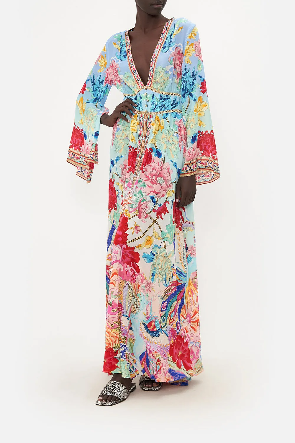 KIMONO SLEEVE DRESS WITH SHIRRING DETAIL GO STAG