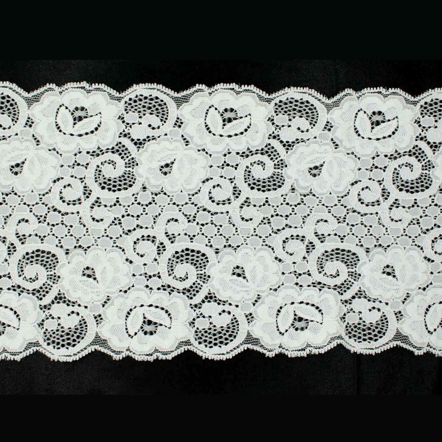 Light Grey Floral Stretch Raschel Lace Trim 150mm