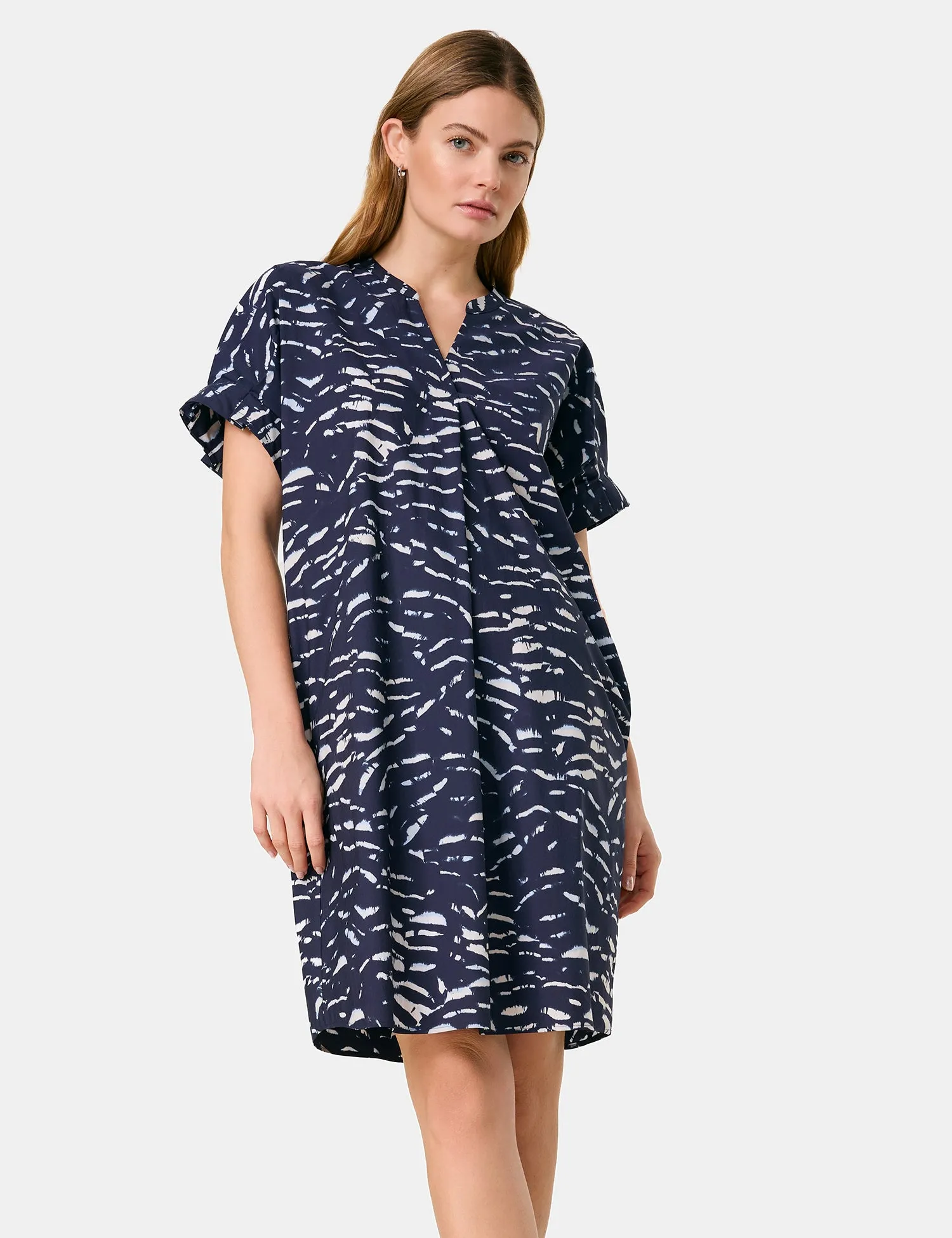 Loose-fit Dress - Navy Patterned