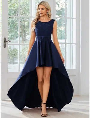 Luolandi A-Line Wedding Guest Dresses Casual Dress Party Wear Asymmetrical Sleeveless Jewel Neck Satin