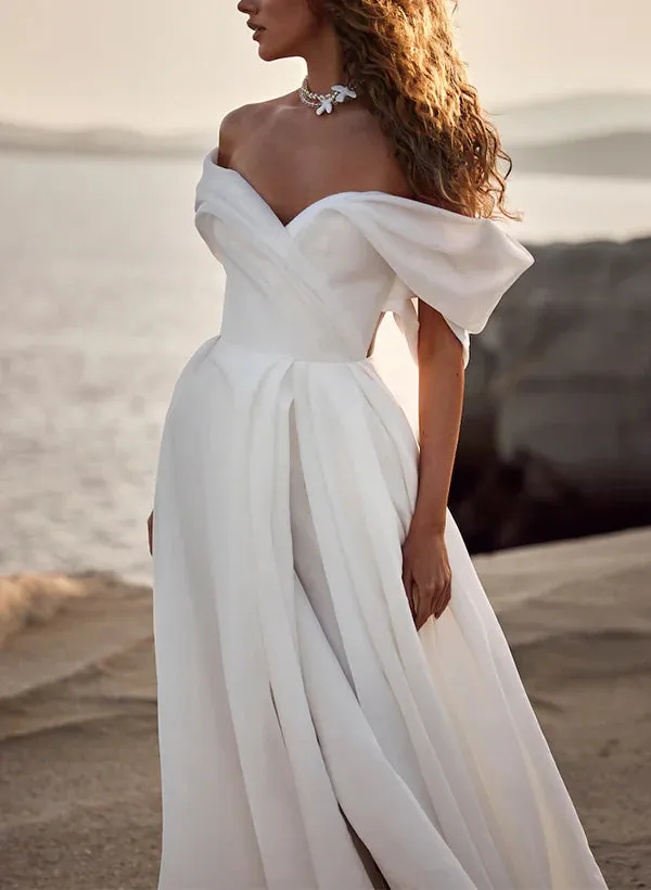 Luolandi Elegant Organza Wedding Dresses With Split Front Off Shoulder Floor Length Solid Color