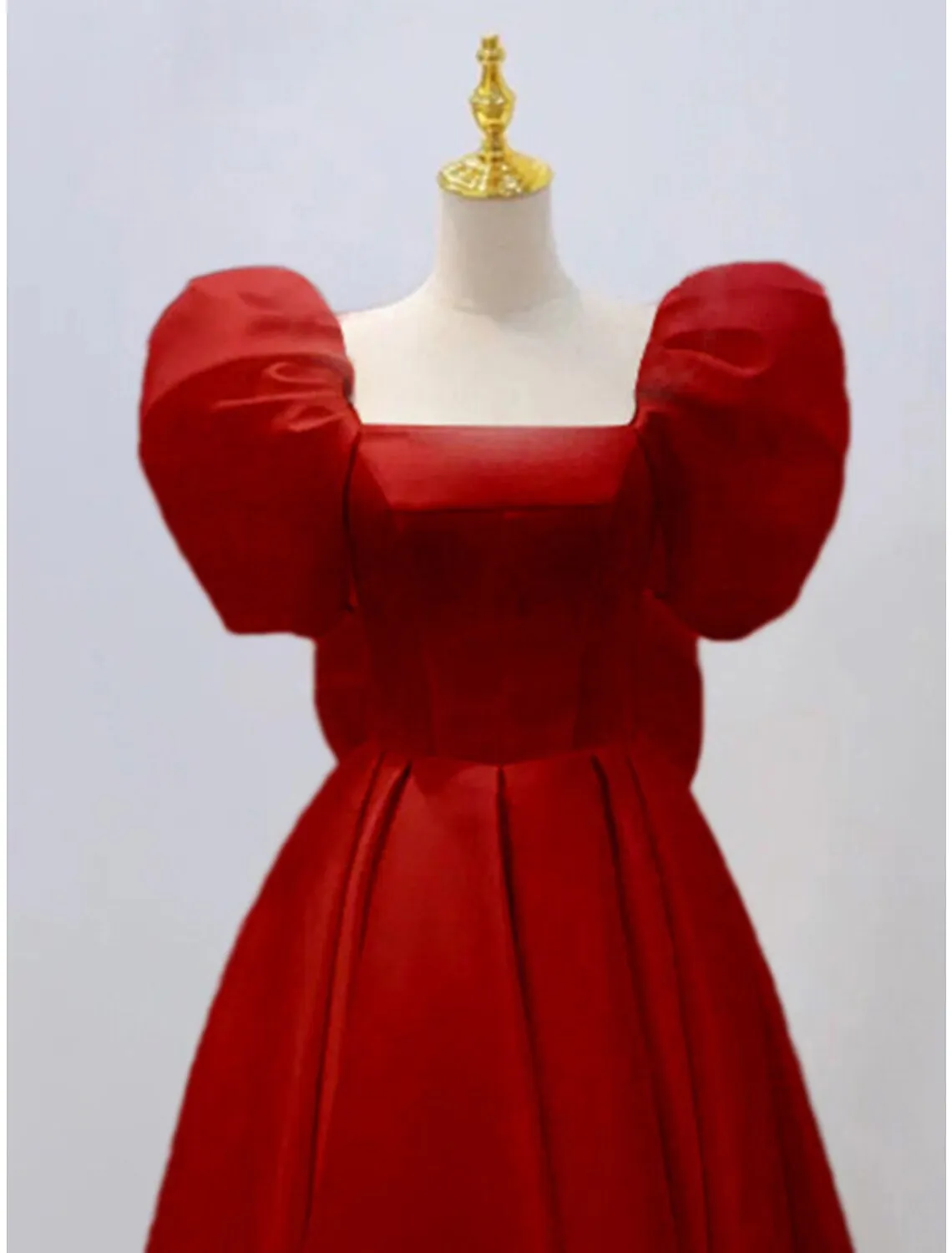 Luolandi Reception Little White Dresses Wedding Dresses A-Line Square Neck Short Sleeve Knee Length Satin Bridal Gowns