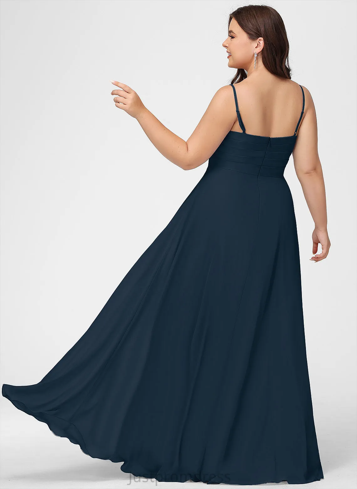 Mariah V-neck Floor-Length With A-Line Prom Dresses Pleated Chiffon