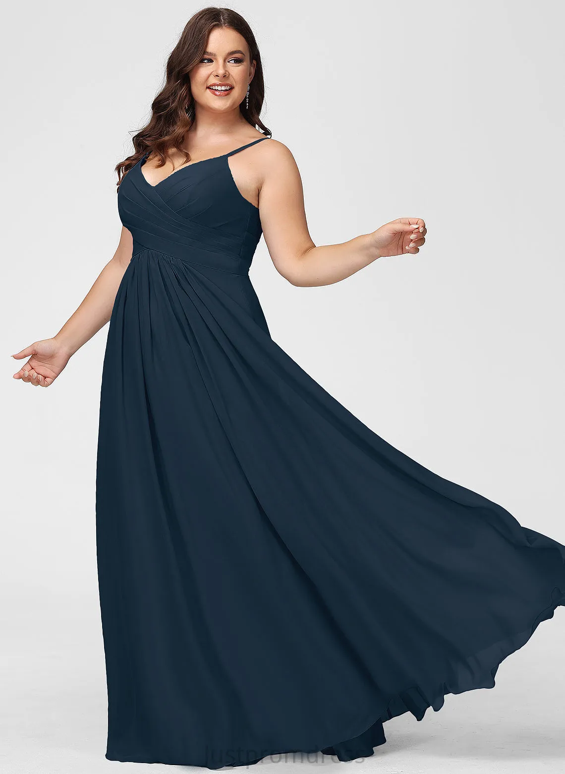 Mariah V-neck Floor-Length With A-Line Prom Dresses Pleated Chiffon