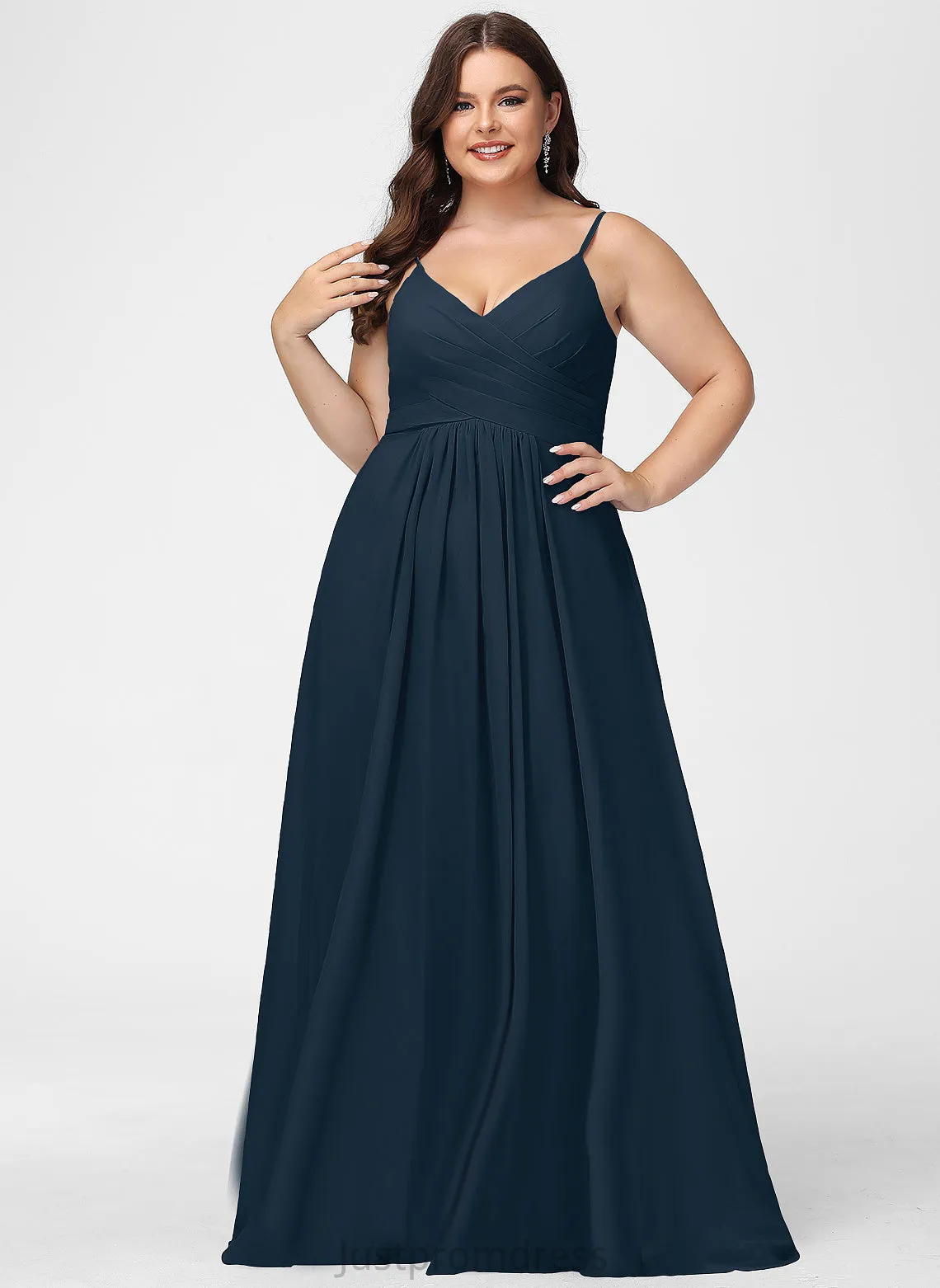Mariah V-neck Floor-Length With A-Line Prom Dresses Pleated Chiffon