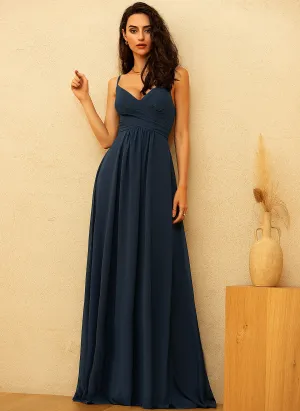 Mariah V-neck Floor-Length With A-Line Prom Dresses Pleated Chiffon