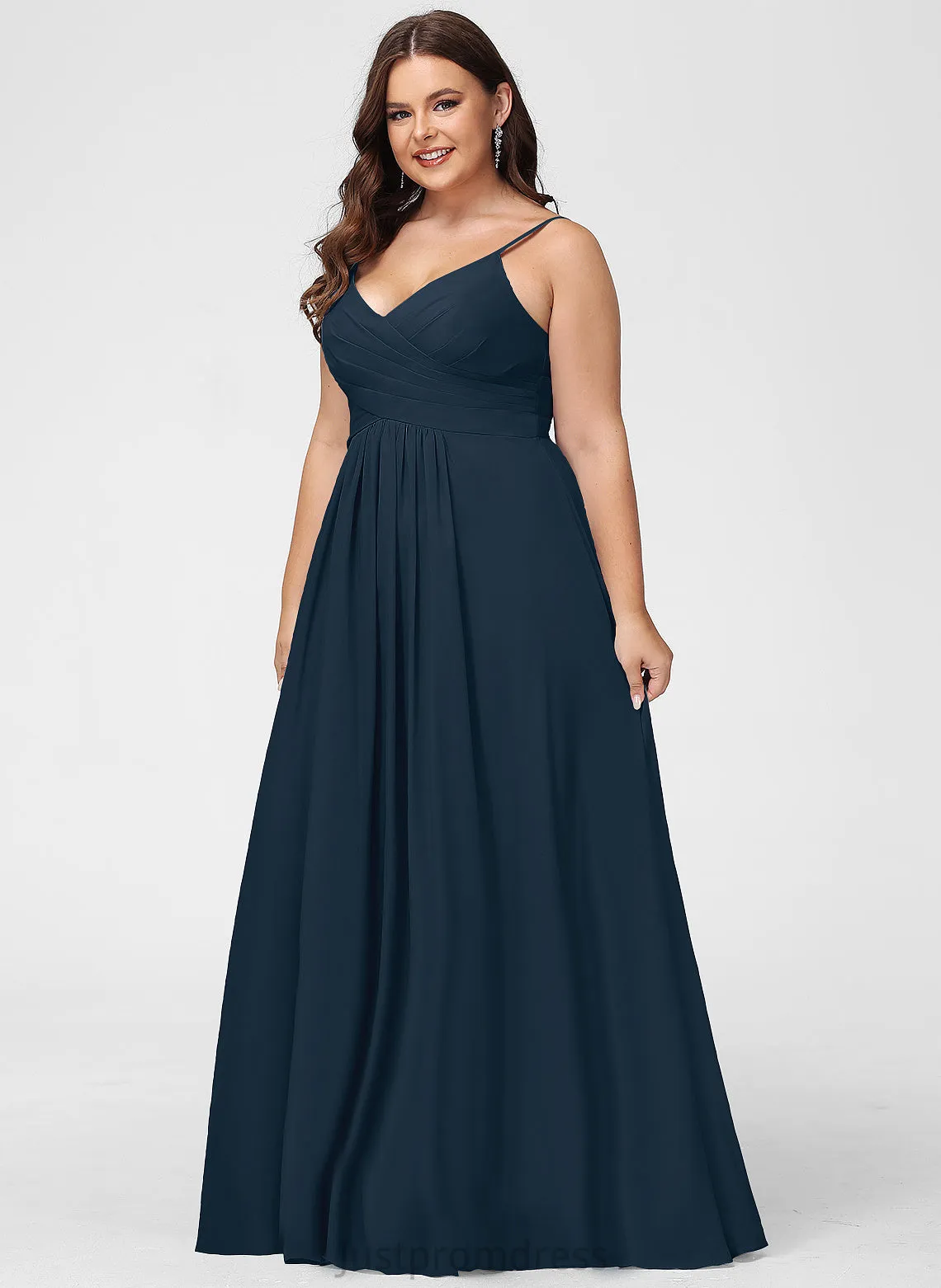 Mariah V-neck Floor-Length With A-Line Prom Dresses Pleated Chiffon