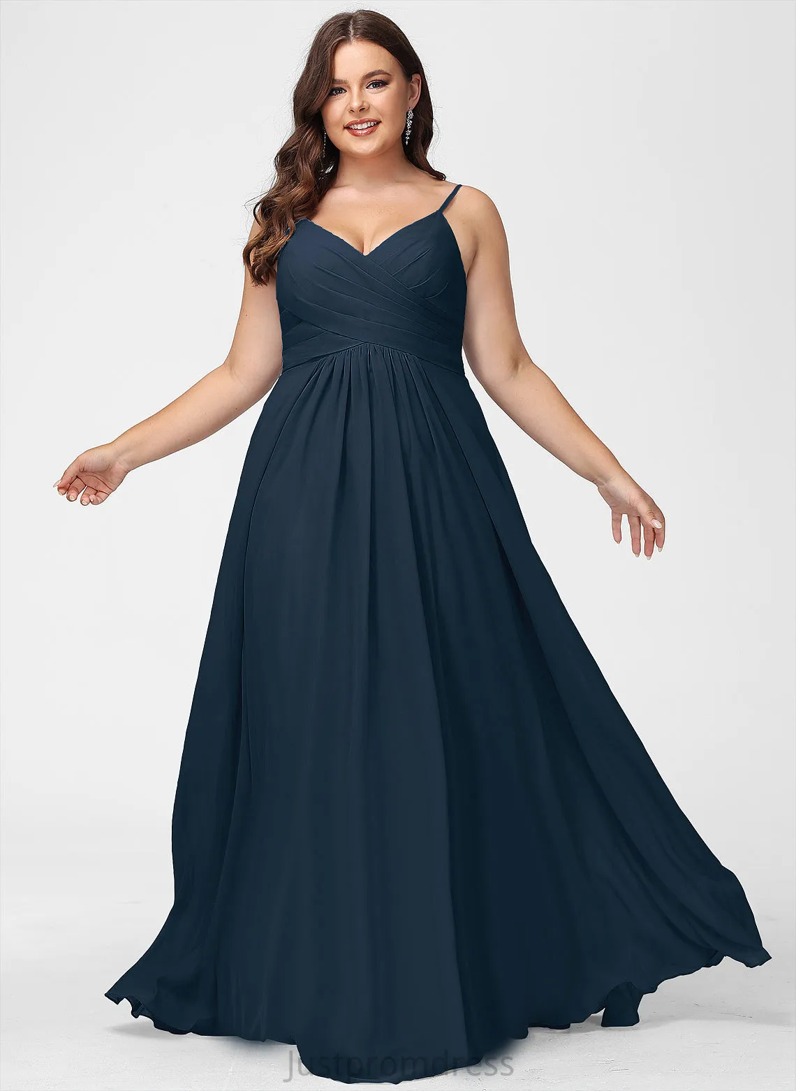 Mariah V-neck Floor-Length With A-Line Prom Dresses Pleated Chiffon
