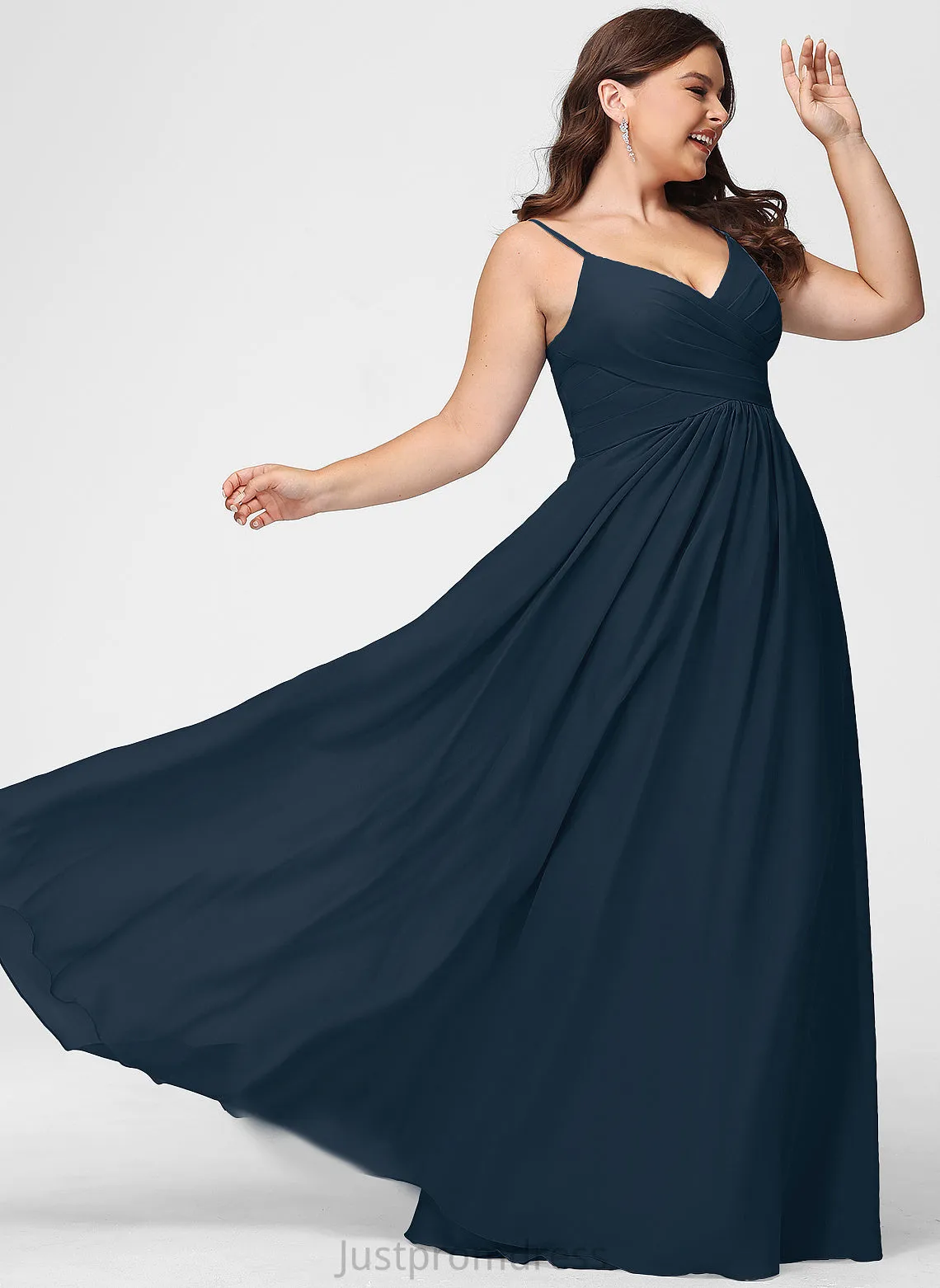 Mariah V-neck Floor-Length With A-Line Prom Dresses Pleated Chiffon