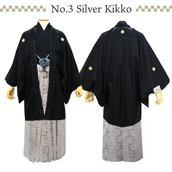 Men's Formal Kimono, Haori, and Hakama 3-Piece Set ＜Black Haori＞