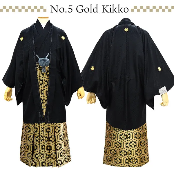 Men's Formal Kimono, Haori, and Hakama 3-Piece Set ＜Black Haori＞