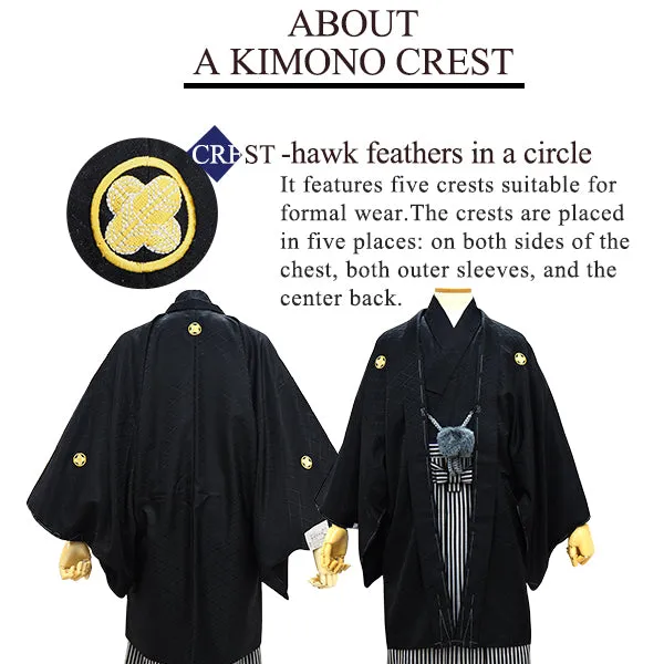 Men's Formal Kimono, Haori, and Hakama 3-Piece Set ＜Black Haori＞