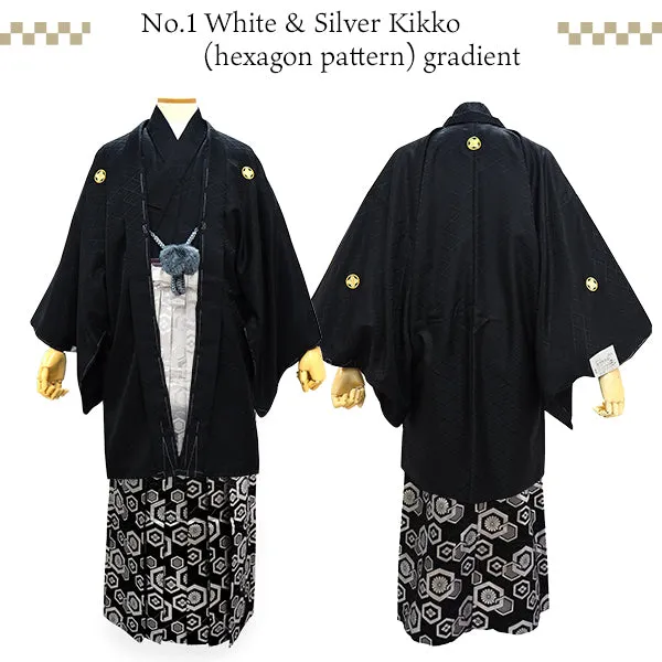 Men's Formal Kimono, Haori, and Hakama 3-Piece Set ＜Black Haori＞
