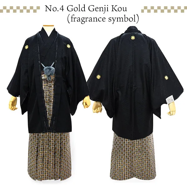 Men's Formal Kimono, Haori, and Hakama 3-Piece Set ＜Black Haori＞