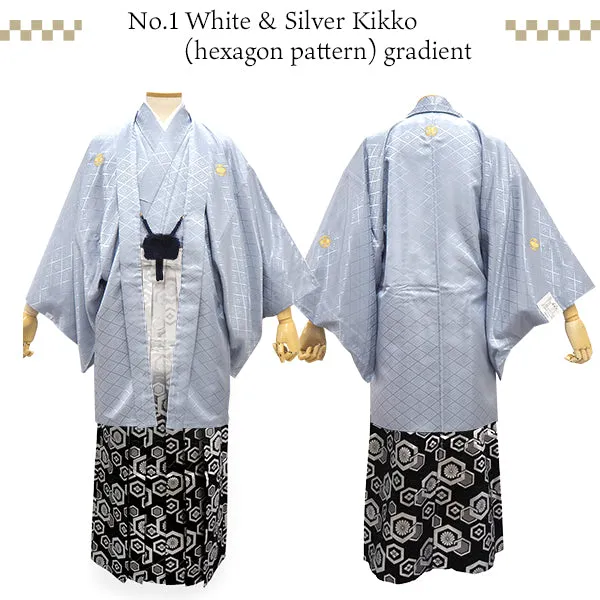 Men's Formal Kimono, Haori, and Hakama 3-Piece Set ＜Gray Haori＞
