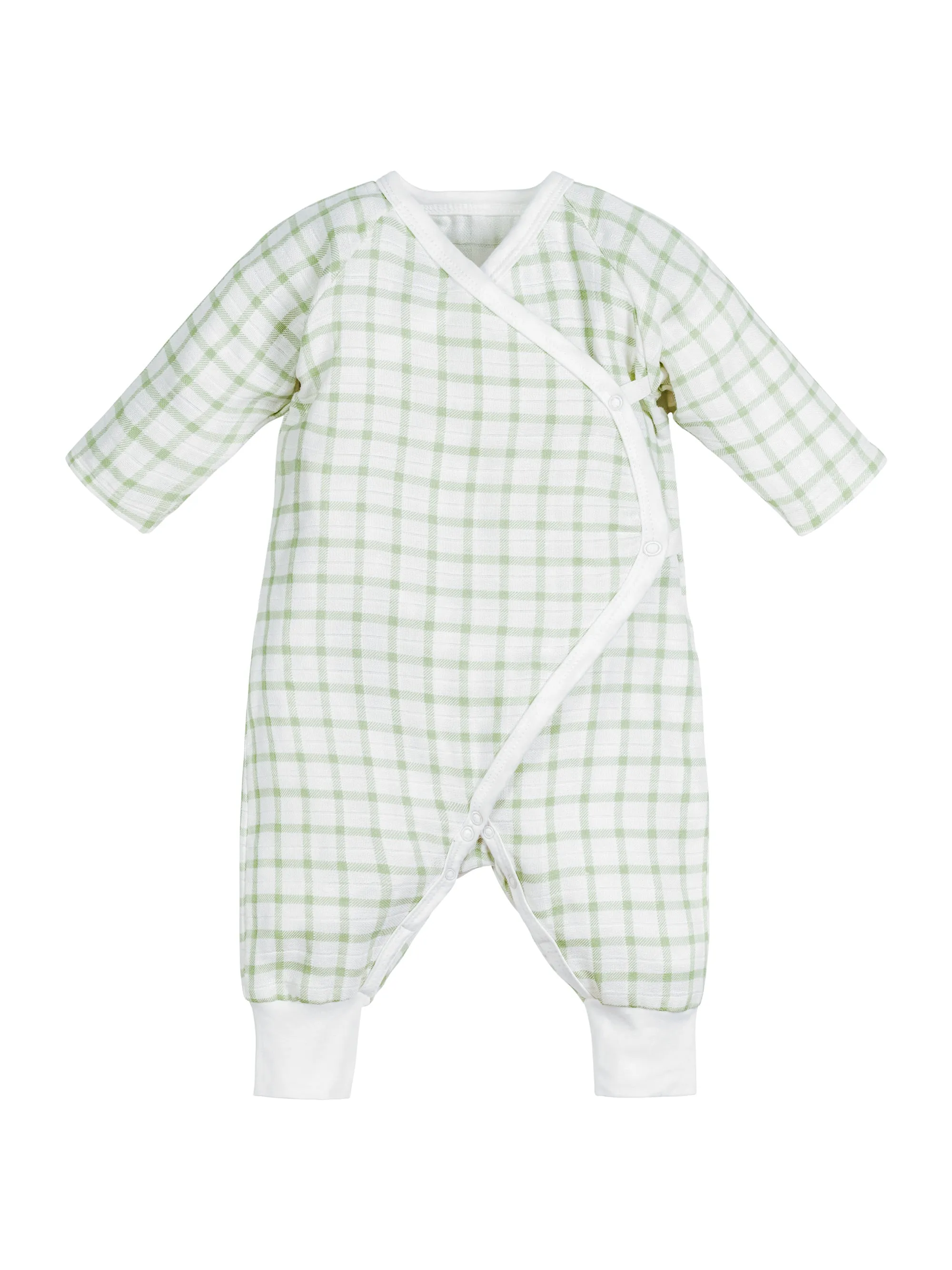 Muslin Side Snap Kimono - Sage Windowpane