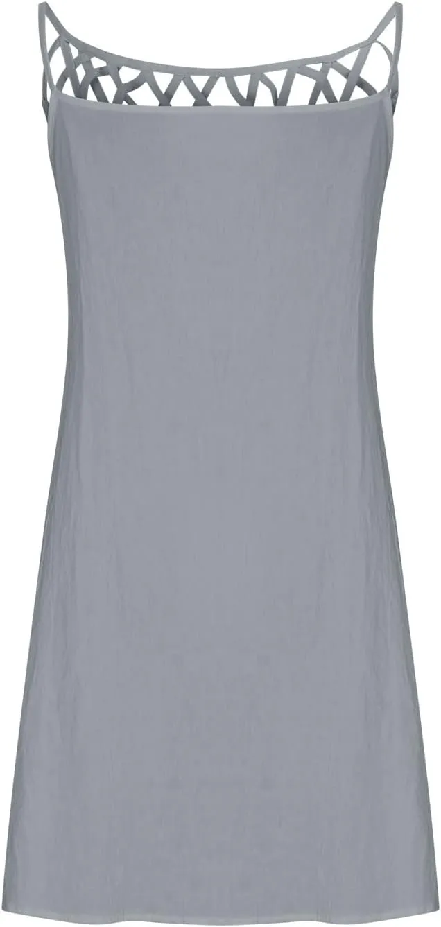 NaRHbrg Women's Summer Halter Dress Sleeveless Hollow Out Loose Fit Mini Dresses Casual Beach Sundress for Vacation