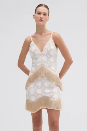 NATURAL CROCHET PLUNGE MINI DRESS