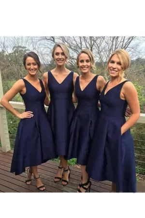 New Arrival Bridesmaid Dresses V Neck Satin A Line Asymmetrical