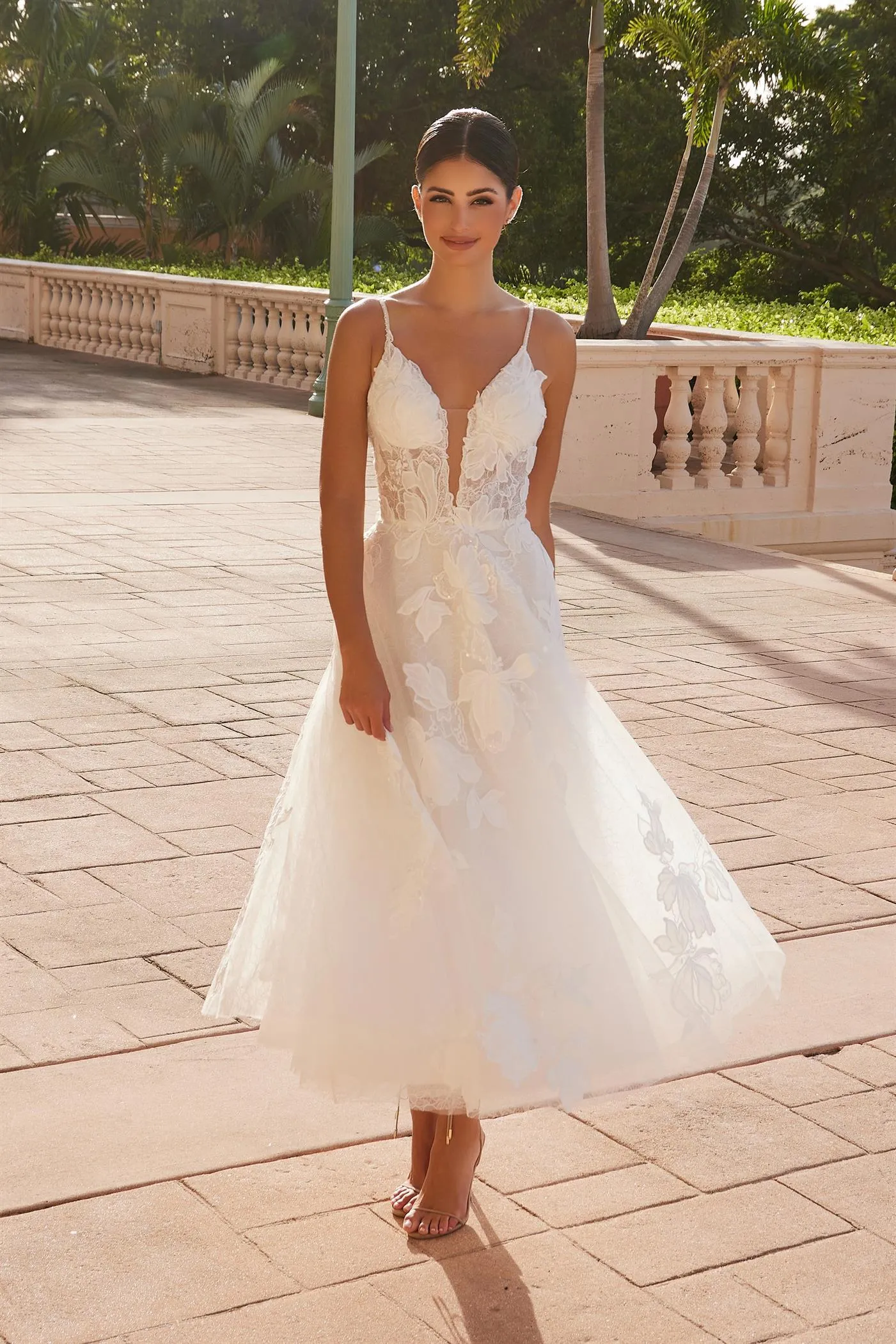 Noxanna Bridal SOPHY Floral Embroidery Tea Length Wedding Dress